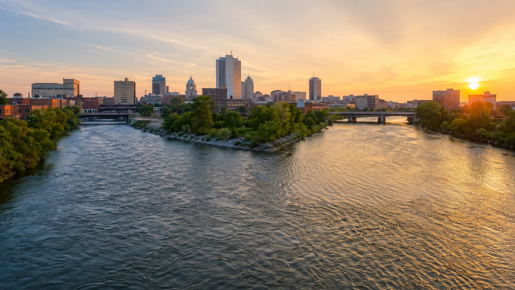 Fort Wayne Three Rivers confluence at sunrise