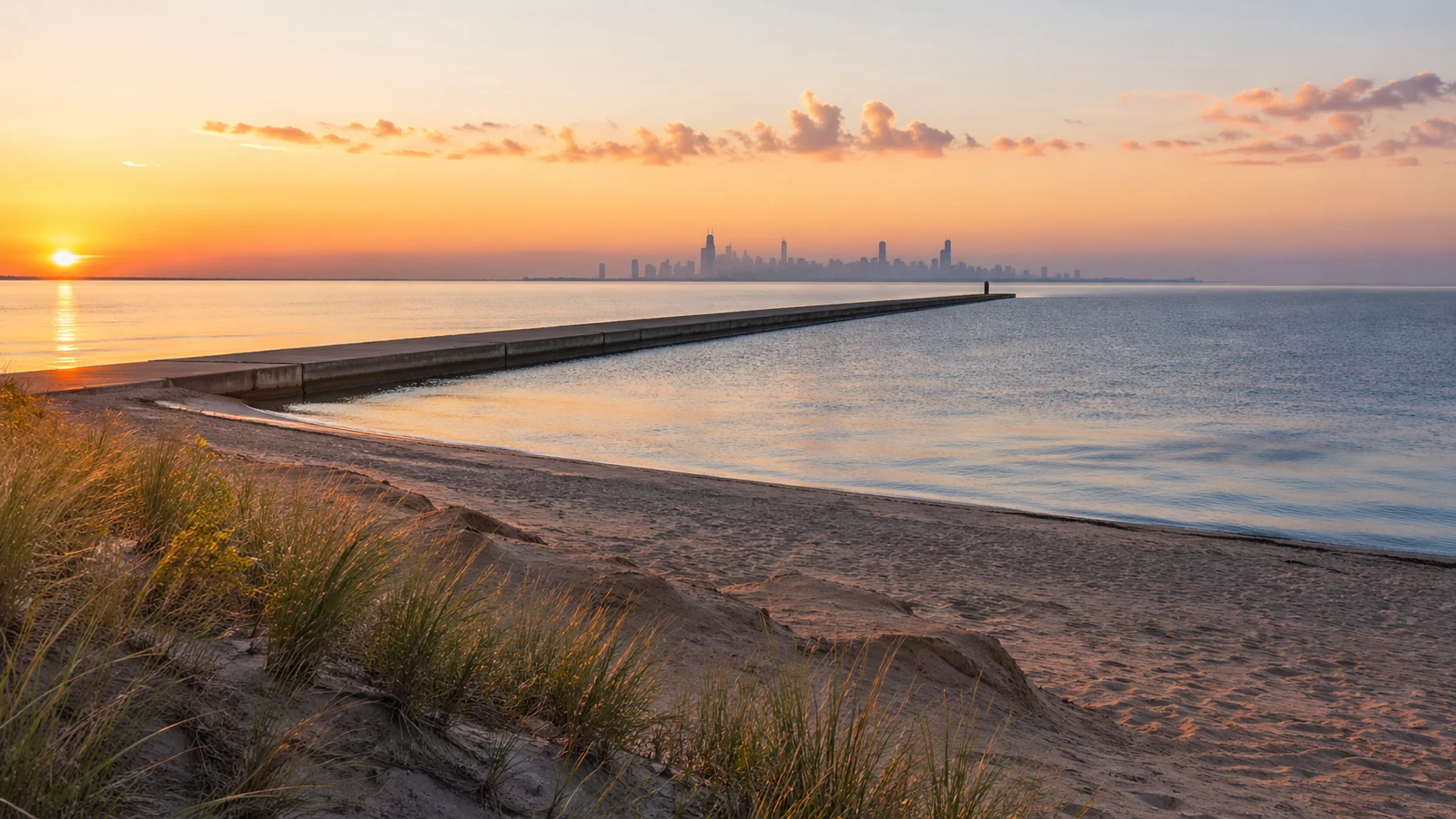 Gary Indiana Lake Michigan shoreline at sunrise