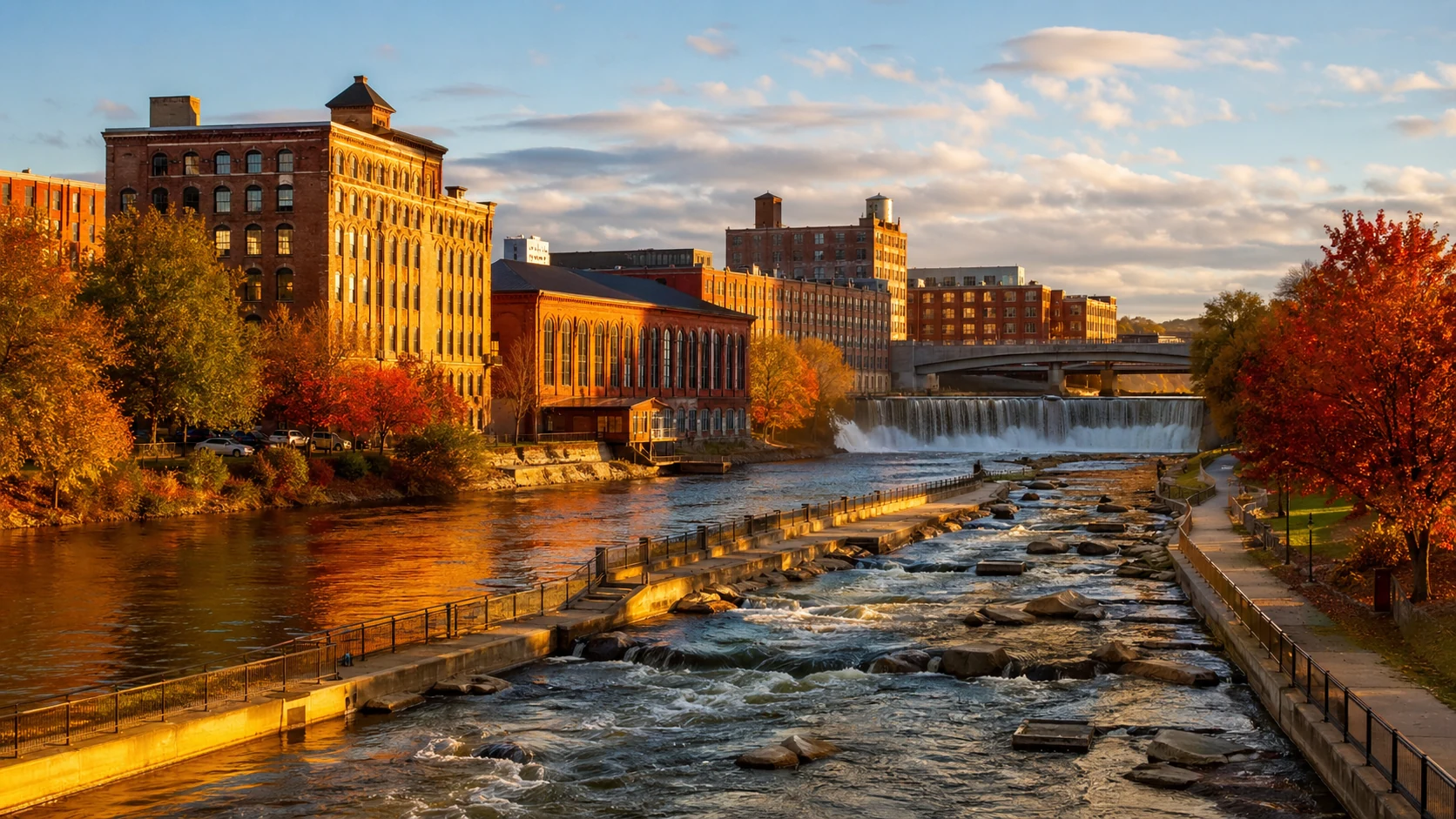South Bend East Race Waterway at golden hour