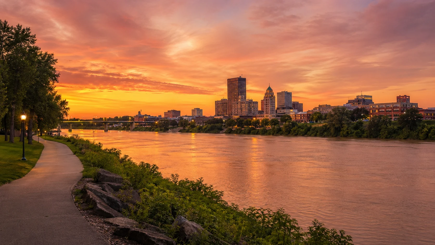 Wabash River through Terre Haute at sunset