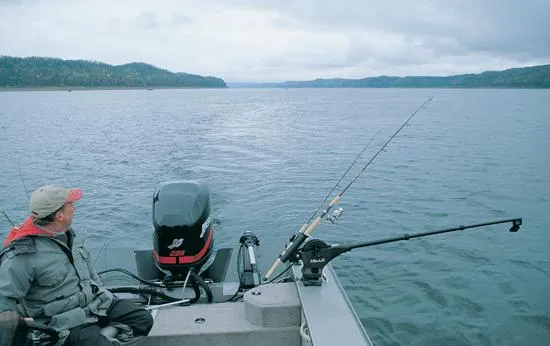 Angler trolling on an Indiana reservoir