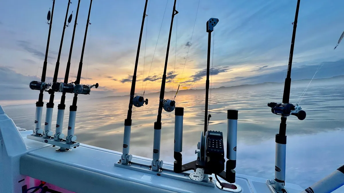 Charter fishing boat at sunset
