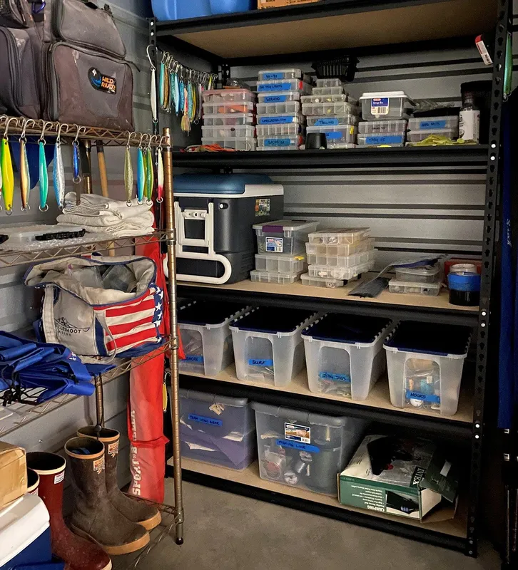 Fishing gear organized in storage